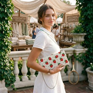 Sac à main ALI FASHION ART fait main en perles de verre rectangulaires, motif rose, vert et lime, broderie polyester, fond textile lavable - Product Image 3