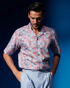 Men Premium Cotton <b>Half</b> Sleeve Geometric Print <b>Shirt</b> Cuban Collar Regular Fit <b>Button</b> Closure Casual Beach Resort Summer Fashion - Product Image 4