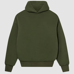 <b>Men</b> Olive Green Hooded Tracksuit Full Sleeve Solid Color Casual <b>Jogger</b> Set Midweight 100% Cotton Loose Fit Autumn Wear - Product Image 3