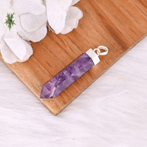 Beautiful <b>Solid</b> 925 Sterling <b>Silver</b> Amethyst Pencil Pendant Fine Jewelry Pendants & Charms Wholesaler - Product Image 4