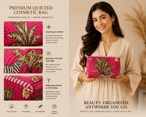 Jaipur Animal Prints Cotton Water Resistant Cosmetic Bag Set Multi Size Quilted Bohemian <b>Makeup</b> Pouch Washable Travel Vanity - Product Image 3