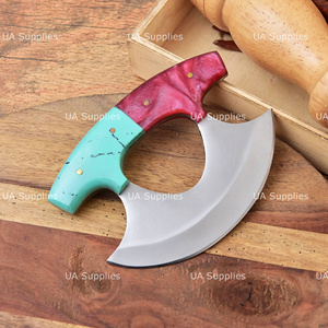Couteau Ulu artisanal avec étui en cuir, lame incurvée traditionnelle, couteau de cuisine, couteau de boucher, couteau de cuisine en plein air, directement de l'usine - Product Image 2