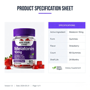 Gomitas de Melatonina 10mg Sabor Fresa, Suplemento Dietético, Fabricante OEM - Product Image 2