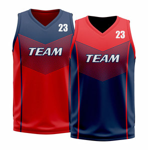 Team Basketball Uniforms Red and <b>Navy</b> V-Neck Sleeveless Moisture Wicking 100% Polyester Adult Unisex Sublimated Print - Product Image 2