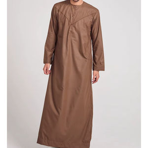 Qamis pour homme à col montant, broderie personnalisée, manches longues, boutonnage frontal, vêtement islamique - Product Image 1
