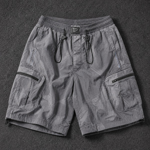 <b>Silver</b> Grey Parachute Cargo <b>Shorts</b> Men (Homme) Y2K Baggy Crinkle Nylon Streetwear Multi-Pocket Drawstring Low MOQ Wholesale - Product Image 1