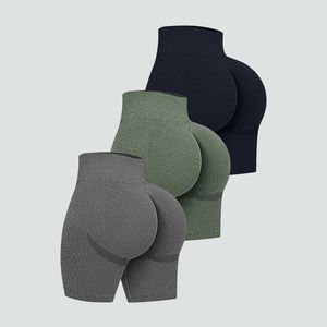 Shorts de sport taille haute élastiques pour femme, 90 % nylon + 10 % élasthanne, effet galbant, délavage clair - Product Image 1