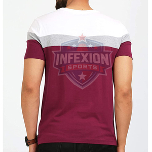 Camiseta de Manga Corta para Hombre, Cuello Redondo, Diseño Sólido Informal de Punto, Color Combinado Blanco, Gris y Borgoña - Product Image 3