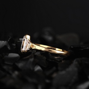 Emerald Cut Lab Grown Diamond Engagement Ring Tapered Baguette Side Stones Bezel Set Three Stone Ring 14K 18K Gold <b>Bridal</b> Ring - Product Image 2