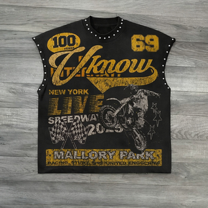 T-shirts Streetwear Oversize Vintage 100% Coton Respirant à Manches Courtes avec Impression DTG Personnalisée, Strass et Col Rond, Effet Délavé à l'Acide - Product Image 2