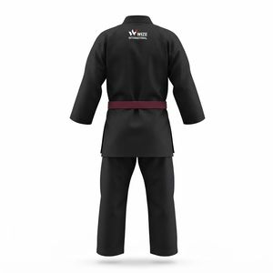 WIZE INTERNATIONAL Karate Gi Negro 100% Algodón Transpirable Uniforme Unisex para Adultos con Logotipo Frontal Impreso por Transferencia Térmica - Product Image 2