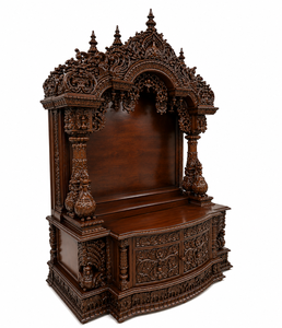 Templo doméstico de madera de teca Shiv Parivar, templo de madera de teca maciza hecho a mano para exportación, mandir de madera premium para Pooja con almacenamiento para el Reino Unido - Product Image 3