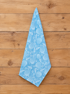 Essuie-tout de cuisine imprimé coquillages bleus |   Serviette de cuisine décorative style côtier |   Chiffon à vaisselle réutilisable |   Textile pour la maison et la cuisine - Product Image 2