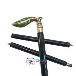 Nouvelle Canne de Marche Moderne Faite à la Main en Bois Noir avec Poignée en Laiton Poli Motif Feuille Verte et Embout en Caoutchouc – Idéale pour les Activités de Plein Air, Cadeau Parfait - Product Image 3