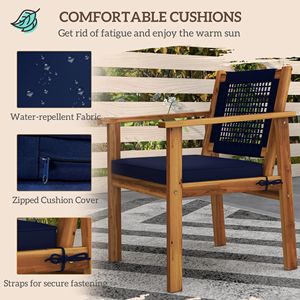 Set 4 mobili da giardino in legno di Acacia blu con cuscini e tavolino a doghe per cortile - Product Image 5