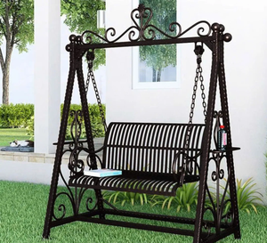 Ornate Wrought Iron Swing - Antique Metal Hanging <b>Bench</b> <b>Seat</b> with Adjustable Chains for Elegant Outdoor Garden & Patio Decor - Product Image 4