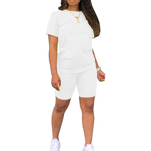 Women Summer Casual Oversized T Shirt and Biker Shorts 2 Piece <b>Set</b> Solid Color Lounge Wear Outfit Wholesale - Product Image 1