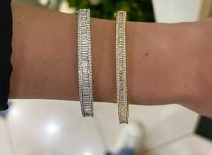 Lab Grown Diamond Bangles Stacking Minimalist Hinged <b>Cuff</b> <b>Bracelets</b> Wholesale 14k 18k Solid Gold Baguette Round Cut Manufacturer - Product Image 4