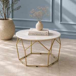 Contemporary Metal Side <b>Table</b> with Round Top and Sculpted Base for Living Room <b>Decor</b> - Product Image 4