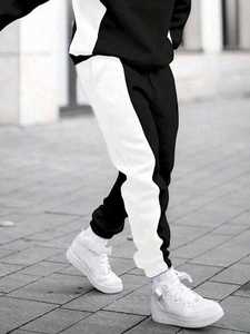 <b>Mens</b> Winter Printed Black <b>White</b> Contrast Half-Zip 100% Cotton Sweatshirt Matching <b>Jogger</b> Pants Tracksuit OEM ODM Wholesale - Product Image 5