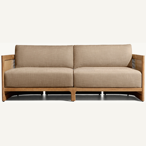 Sofá Trieste de teca con capacidad para dos personas, diseño moderno con espuma suave, detalles de ratán resistente, sofá superventas. - Product Image 1