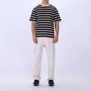 Camisetas de Hombre de Nuevo Diseño Hechas en Pakistán, Camiseta Personalizada con Rayas Azul Marino y Amarillas, Cuello Redondo, Atuendo Casual Cómodo - Product Image 6