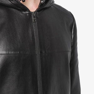 Veste en cuir PU noir pour homme, sans capuche, fermeture éclair, style décontracté, hiver, couleur unie, coupe régulière, imperméable, respirante - Product Image 5