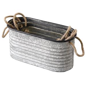 Maceta de Metal Galvanizado con Asa de Cuerda para Decoración del Hogar, Interior y Exterior, Maceta Ovalada Hecha a Mano - Product Image 1