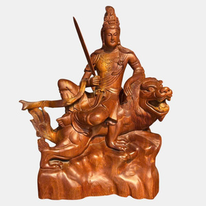 Handmade Sandalwood <b>Statue</b> of Bodhisattva Samantabhadra Feng Shui Design Portrait Pattern Tabletop <b>Religious</b> Home Office Decor - Product Image 3
