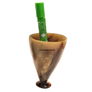 ที่ใส่ปากกาทรงกลมสีครีม วัสดุทำจากเขาสัตว์ ของตกแต่งโต๊ะทำงานหรูหรา ทำมือ ใช้แล้ว - Product Image 3