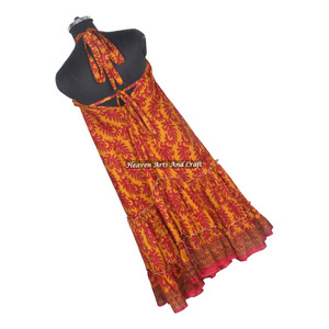 Nuevo Vestido Bohemio Hippie, Compra en Línea al por Mayor, Ropa de Mujer, Sari Indio Vintage, Vestido de Tela de Seda, Elegante Vestido de Noche sin Mangas para Damas - Product Image 6