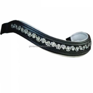 Forme de vague Mega bling diamante cristaux strass incrustés noir vide canal cuir cheval front bande à bas prix - Product Image 1