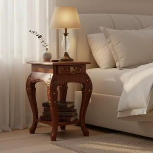 Handcrafted Sheesham Wood Side <b>Table</b> with Drawer | Carved <b>Bedside</b> <b>Table</b> for Bedroom & Living Room - Product Image 1