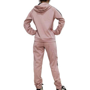 Women Color Blocking <b>Tracksuit</b> Hooded Full Sleeve Zipper Casual Loose Fit 2 Piece Set <b>Pink</b> Black Breathable Polyester Autumn - Product Image 2