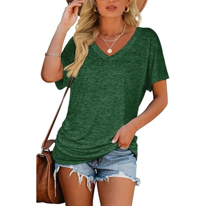 High Quality Custom Colors & Sizes Wholesale Price Breathable OEM Canvas Women's V-neck Short Sleeve T-<b>Shirt</b> Custom Logo - Product Image 6
