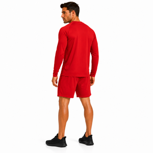Custom Men Long Sleeve T Shirt and Shorts Set <b>Athletic</b> Raglan Top Elastic Waist Short Set Solid Color Gym Tracksuit Workout - Product Image 6