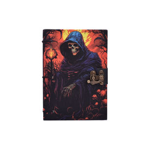 A5 Gothic Skull Design <b>Notebook</b> 200 Pages Cardboard Hardcover Journal Lock Closure | Horror Theme Printed Diary Gift Bulk <b>Set</b> - Product Image 1