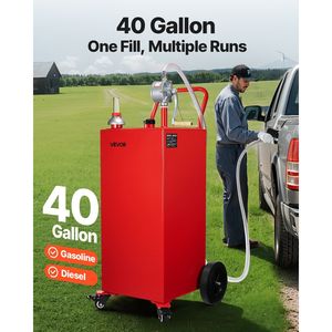 Pompa di trasferimento manuale da 40 galloni portatile serbatoio carburante rosso per benzina Diesel 4 ruote 10 Ft tubo per auto tosaerba ATVs - Product Image 2