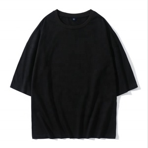 เสื้อยืดคอกลมแขนสั้นทรงโอเวอร์ไซส์ ผ้าคอตตอนเจอร์ซีย์ สำหรับผู้ชาย สีดำ สวมใส่สบาย ทรงปกติ ระบายอากาศได้ดี น้ำหนัก 220 กรัม แบบถัก - Product Image 1