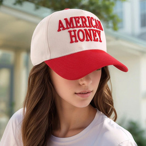 Casquette de baseball personnalisée avec broderie 3D en lettres, bicolore, blanc cassé et rouge, visière incurvée, polyester, fermeture snapback, respirante, imperméable, unisexe - Product Image 6