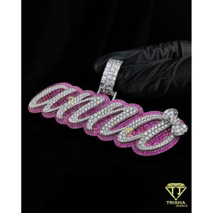 <b>Custom</b> Cursive <b>Name</b> Pendant With Pink VVS Moissanite Diamond In 925 Sterling Silver Iced Out Hip Hop <b>Necklace</b> Luxury Jewelry - Product Image 3