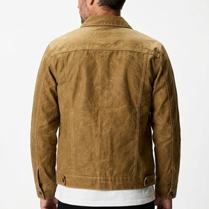 SUQAINA Custom Waxed 100% Cotton <b>Canvas</b> Men's Winter Breathable Street Wear Hip Hop Modern Outfits Turn-down <b>Jacket</b> Front Logo - Product Image 4