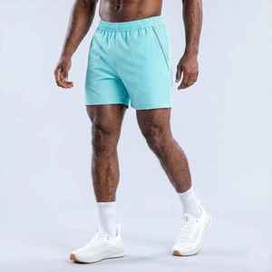 Shorts décontractés pour hommes, bleu clair uni, taille élastique, avec bande latérale, séchage rapide, tricotés, taille mi-haute, OEM - Product Image 5