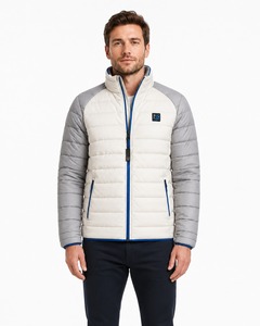 Blouson matelassé noir pour homme, chaud, d'hiver, épais, isolé, en duvet alternatif, col montant, fermeture éclair, style streetwear - Product Image 1