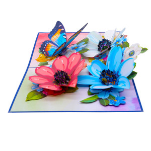 Carte de vœux 3D pop-up avec fleurs colorées et motif papillon, artisanat en papier, décoration artistique, cadeau pour toutes les occasions - Product Image 2