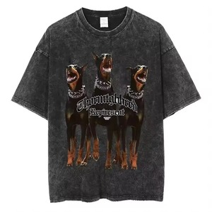Camiseta de Hombre, Corte Regular, Lavado Ácido, con Estampado de Rottweiler, Manga Corta, Cuello Redondo, Estilo Urbano, Transpirable, 220g, Jersey de Algodón - Product Image 3