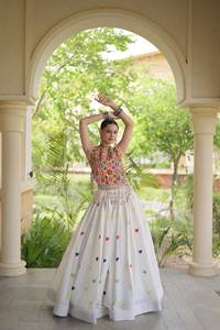 Women's <b>Red</b> Ethnic Wear Cotton Floor-Length Lehenga Embroidered <b>Blouse</b> Heart Motifs Traditional Indian Pakistani Dress - Product Image 2