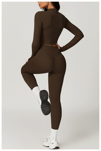 Ensemble de vêtements de fitness 3 pièces pour femmes, leggings taille haute longueur intégrale, haut de yoga respirant en Spandex/Nylon, logo personnalisé - Product Image 3