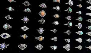 แหวนพลอยหลากชนิดขายส่ง เครื่องประดับแฟชั่น แหวนทำมือสวยงามสำหรับผู้หญิง แหวนชุบเงิน ไซส์ US 5-11 - Product Image 2