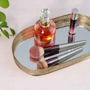Oval <b>Mirrored</b> Storage <b>Tray</b> With Gold Plated Edge Modern Luxury Design For Table Use - Product Image 1